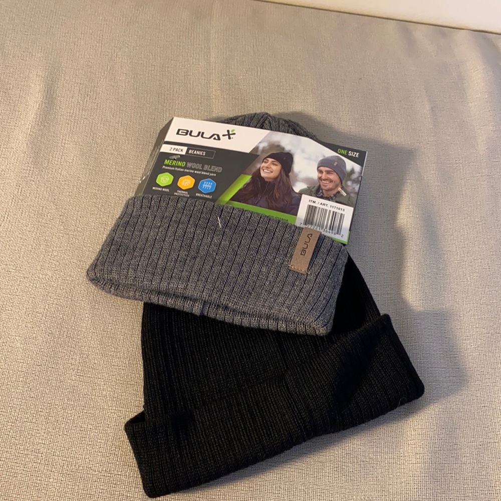 Bula Bula 2 Pack Beanies Grey/Black One size Unisex NEW